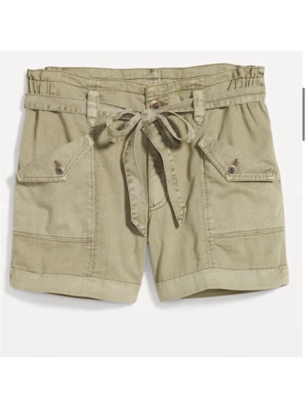 Old Navy Women Extra High-Waisted Tie Front Cargo Shorts Olive Green XL 4”